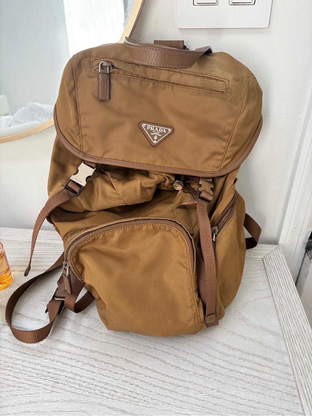 Prada tobacco backpack